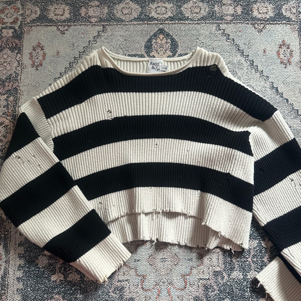 Princess Polly Black and Cream Striped Sweater
